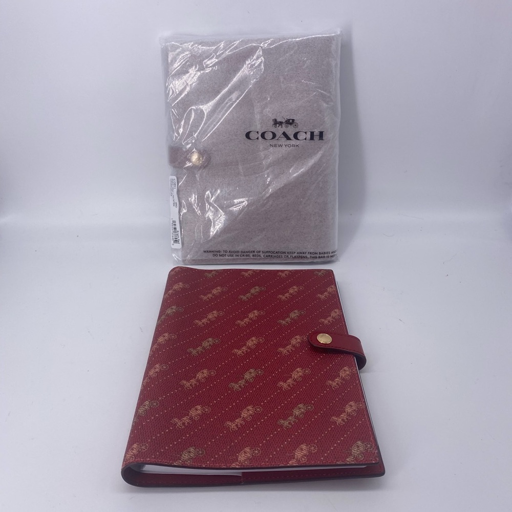 Coach Notebook in Canvas with Diagonal Horse & Carriage Print C7851 Bright Red